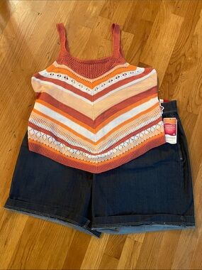 Striped Knit Tank with Dark Denim Shorts